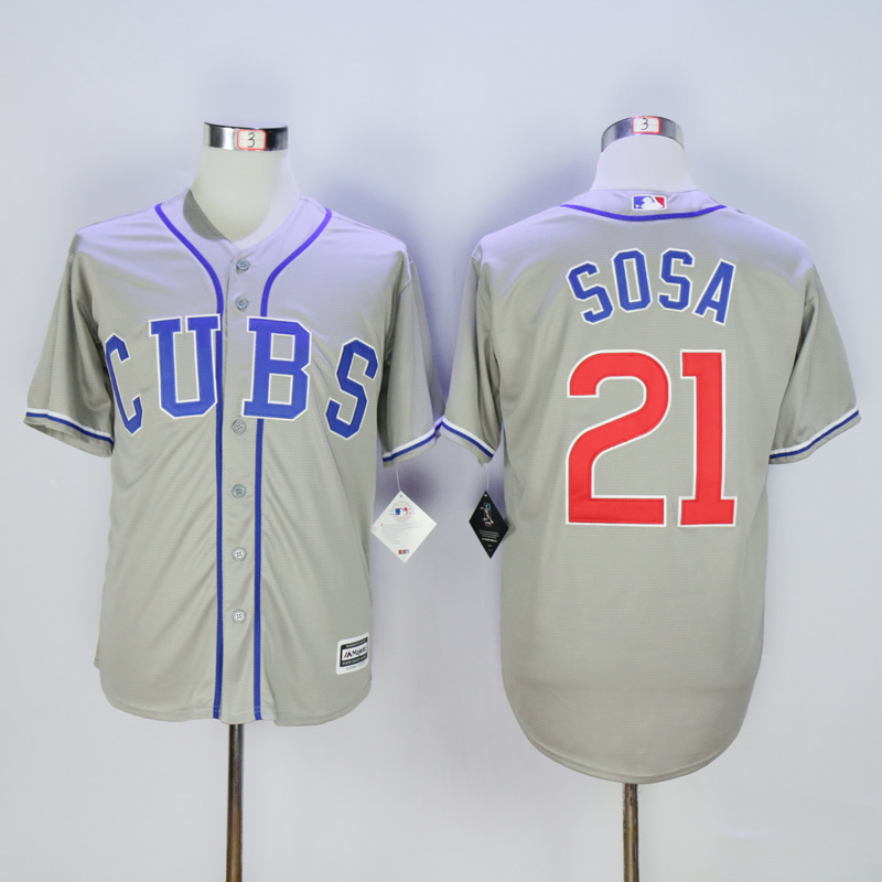 Men Chicago Cubs 21 Sosa Grey CUBS MLB Jerseys